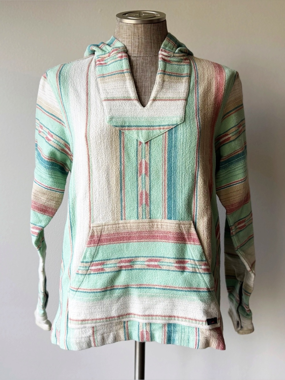 Faherty Mint Green and Cream Multicolor Striped Hoodie with Kangaroo Pocket